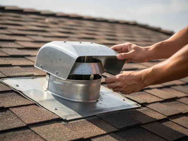 Bell Dryer Vent Cleaning certified technician safely cleaning a roof-mounted dryer vent in Bell
