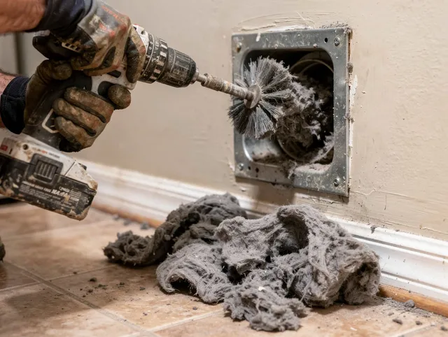 Certified Bell Dryer Vent Cleaning technician performing dryer vent cleaning in Bell