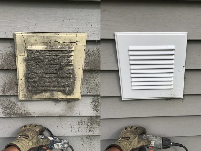 Bell Dryer Vent Cleaning technician installing high-quality dryer vent cover at a residential property in Bell
