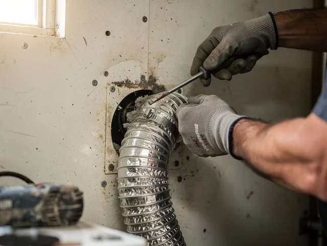 Bell Dryer Vent Cleaning technician performing precise dryer vent hose installation in Bell